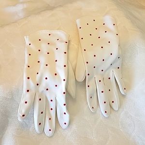 Vintage Van Raalte red polka dot dress gloves size 6 1/2